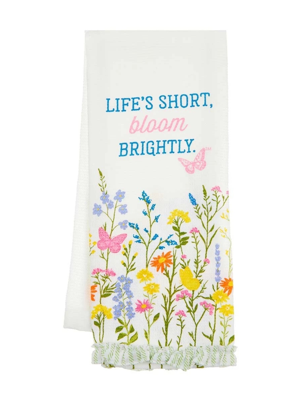 Life's Short Bloom Brightly Floral Kitchen Towel - White with Print